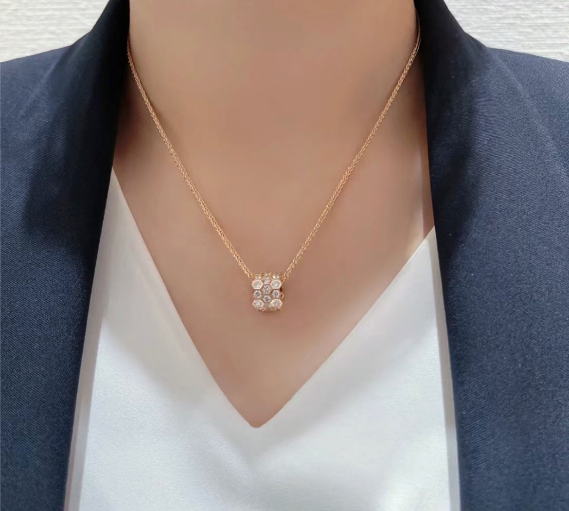 [Clover Jewelrys]BEE LOVE DIAMOND PAVED 3 ROW NECKLACE