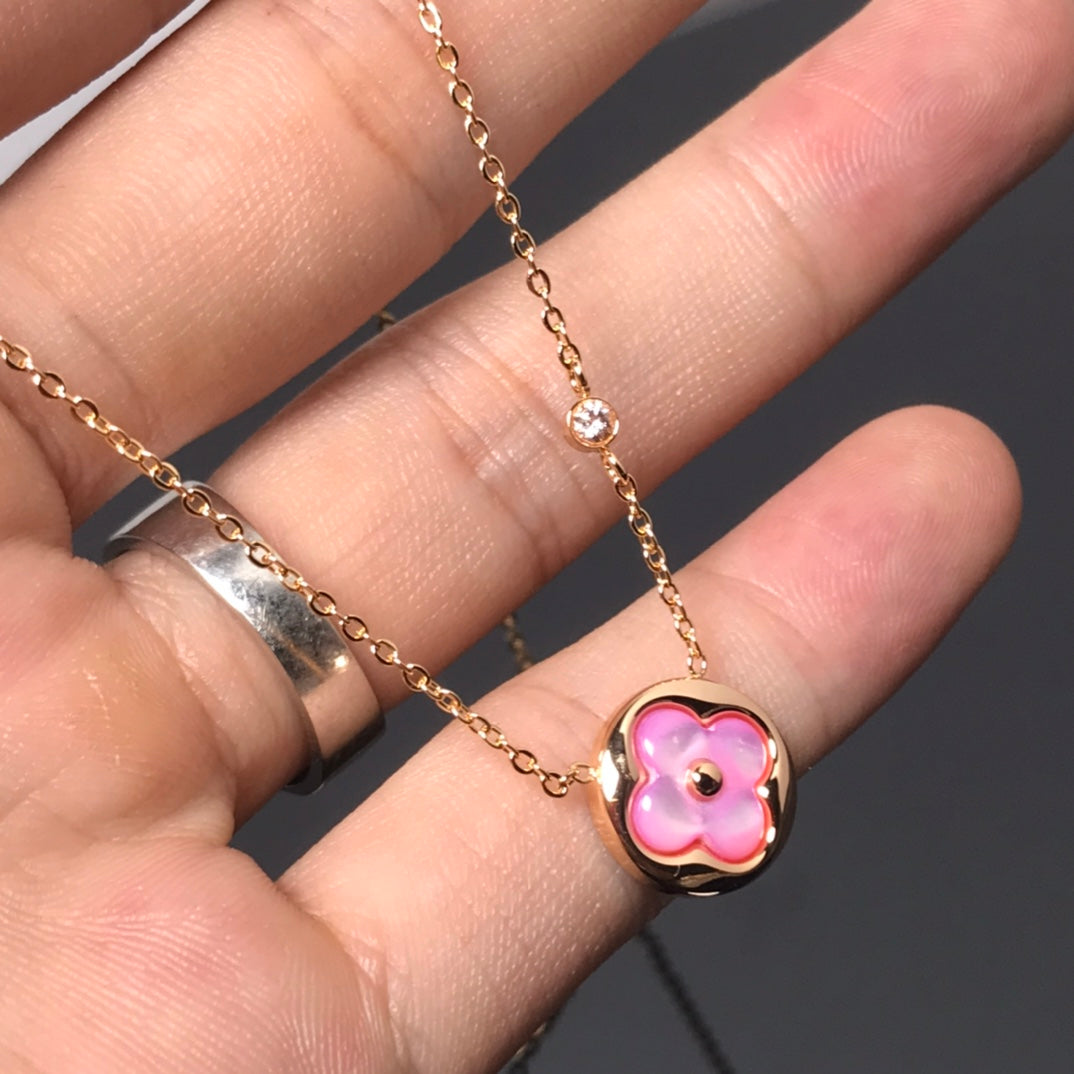 [Clover Jewelrys]COLOR BLOSSOM PINK MOP SUN GOLD NECKLACE