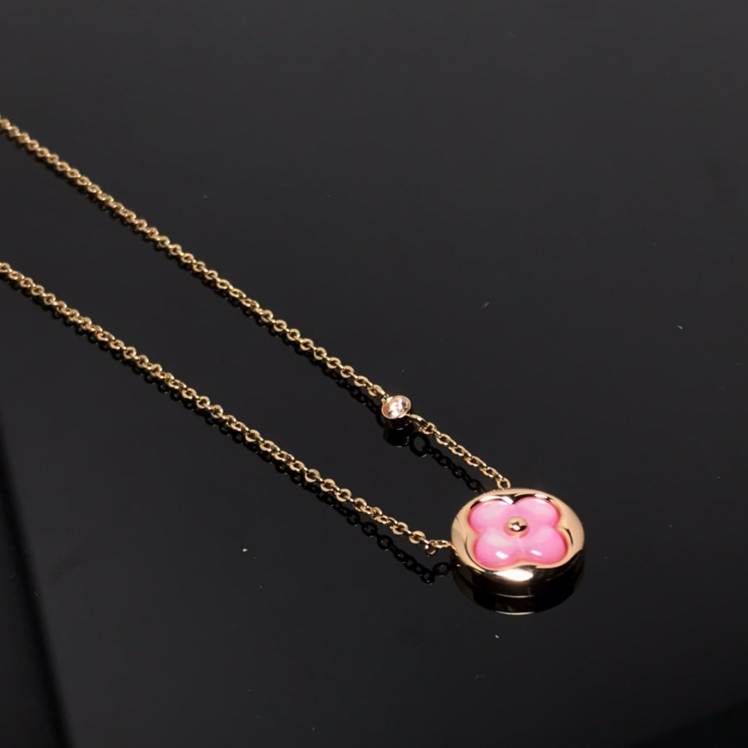 [Clover Jewelrys]COLOR BLOSSOM PINK MOP SUN GOLD NECKLACE