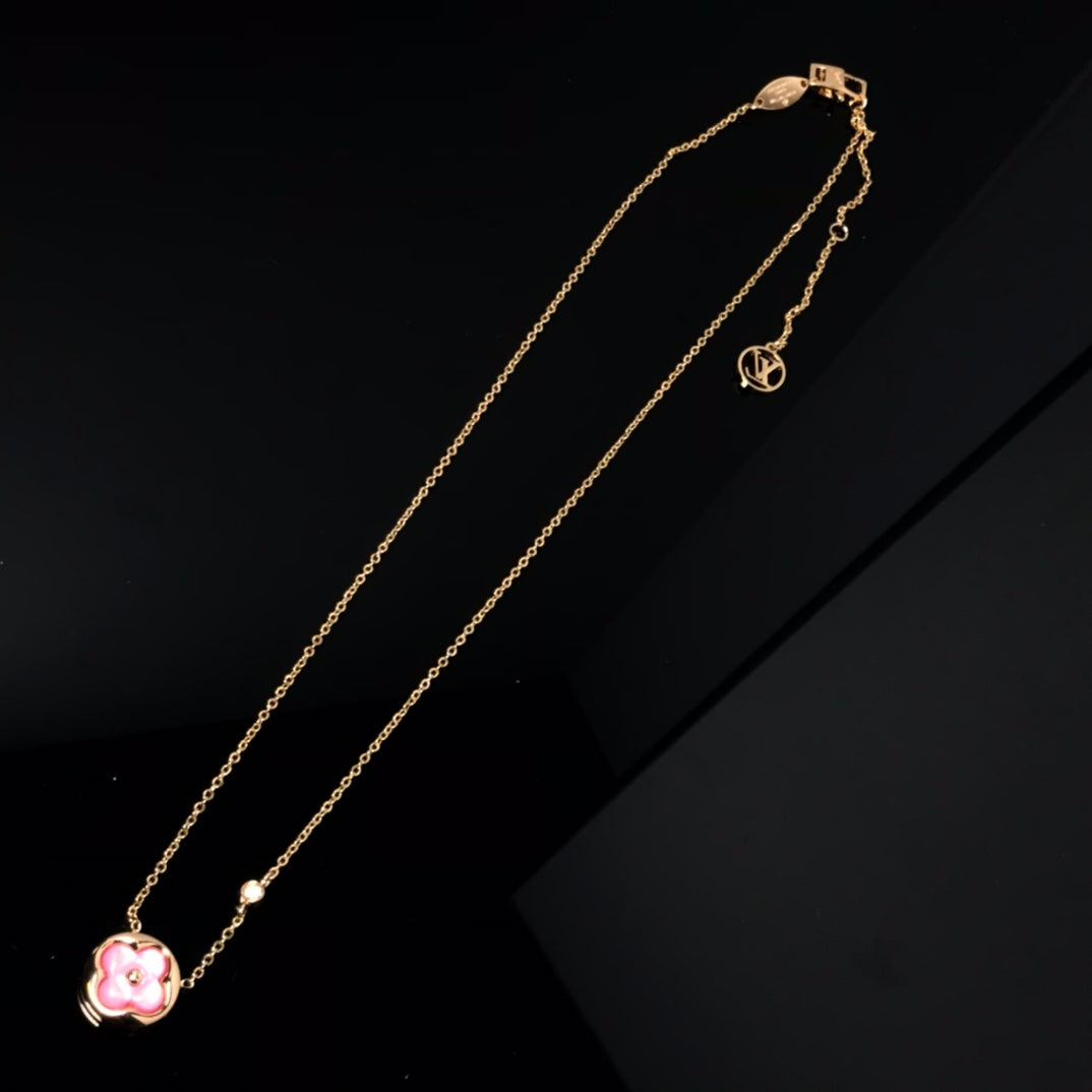 [Clover Jewelrys]COLOR BLOSSOM PINK MOP SUN GOLD NECKLACE