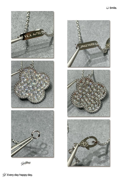 [Clover Jewelrys]CLOVER 25MM LARGE PENDANT DIAMOND PAVED SILVER NECKLACE