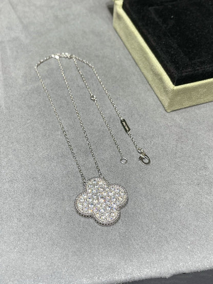 [Clover Jewelrys]CLOVER 25MM LARGE PENDANT DIAMOND PAVED SILVER NECKLACE