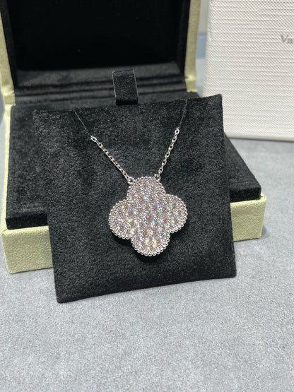 [Clover Jewelrys]CLOVER 25MM LARGE PENDANT DIAMOND PAVED SILVER NECKLACE