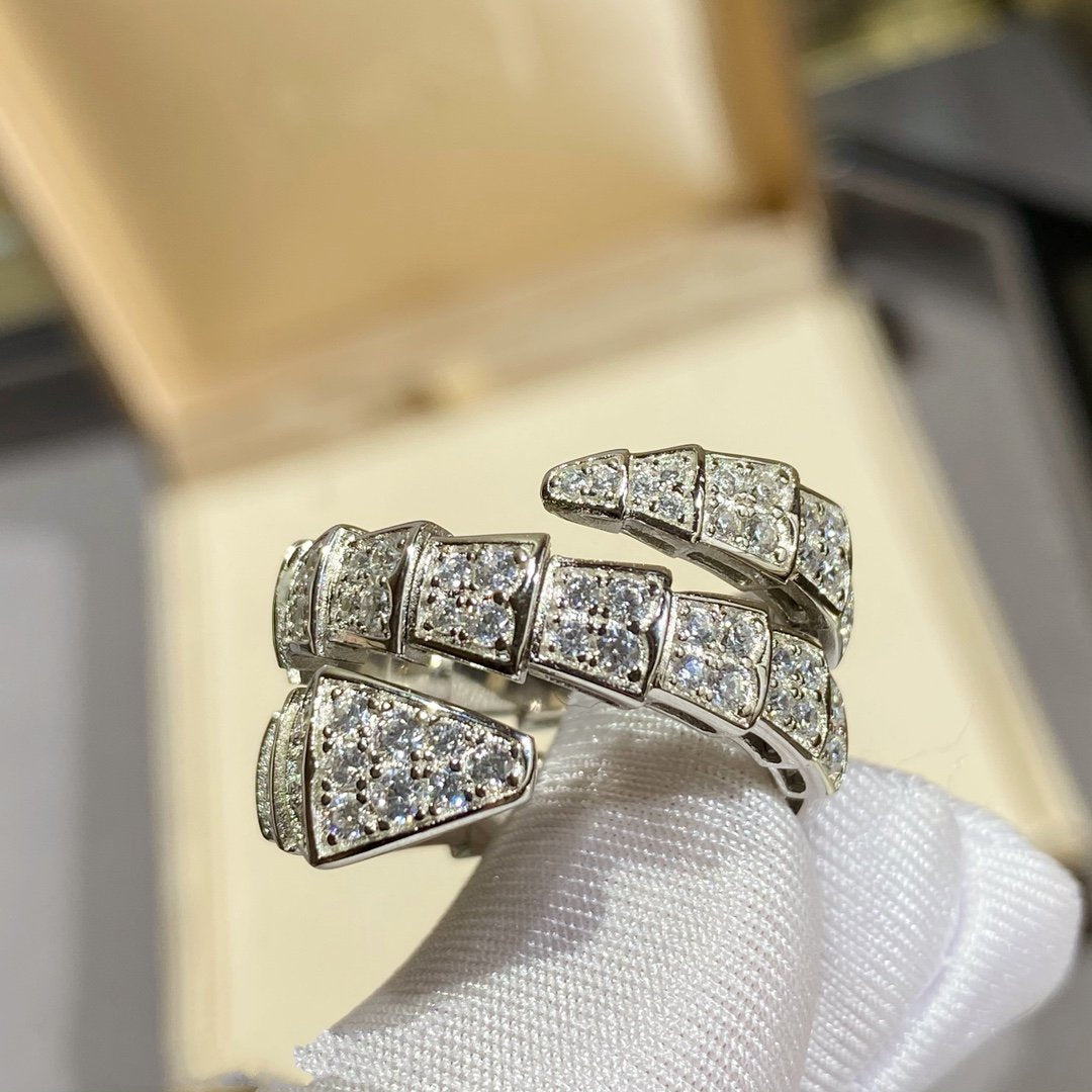 [Clover Jewelrys]SERPENTI DOUBLE RING SILVER DIAMOND PAVED