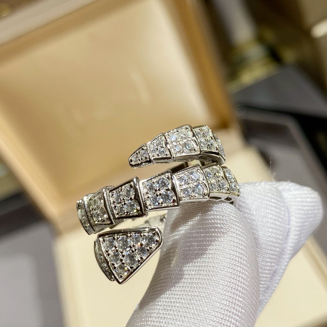 [Clover Jewelrys]SERPENTI DOUBLE RING SILVER DIAMOND PAVED