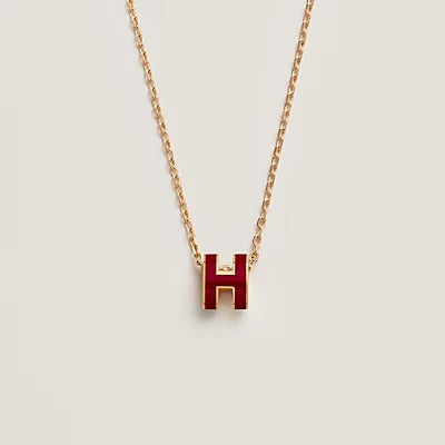 [Clover Jewelrys]HM CLIC RED ENAMEL GOLD NECKLACE