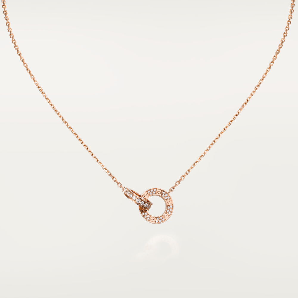 [Clover Jewelrys]LOVE 7.6MM NECKLACE ROSE GOLD AND SILVER  FULL DIAMOND