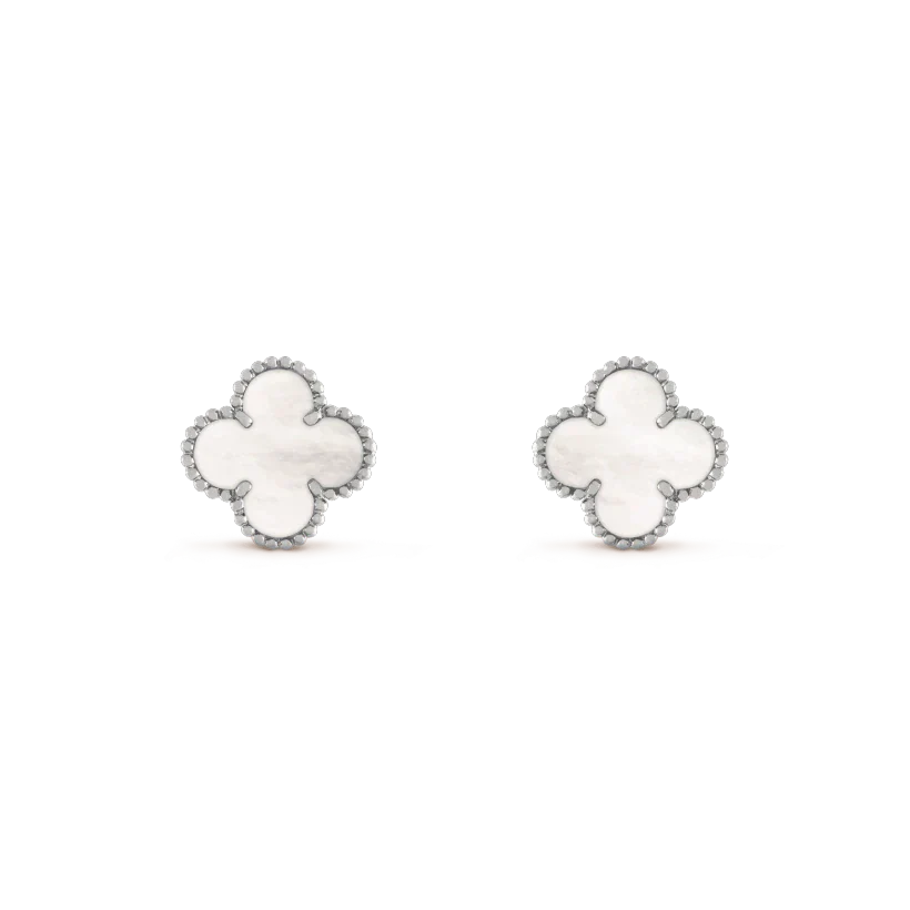 [Clover Jewelrys]CLOVER MEDIUM 1 MOTIFS  WHITE MOP EARRINGS SILVER