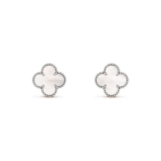 [Clover Jewelrys]CLOVER MEDIUM 1 MOTIFS  WHITE MOP EARRINGS SILVER