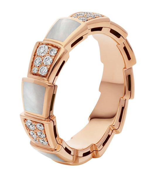 [Clover Jewelrys]SERPENTI RING PINK GOLD MOP DIAMOND PAVED 4MM