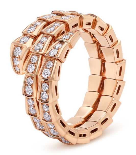 [Clover Jewelrys]SERPENTI RING PINK GOLD DIAMOND DOUBLE ROW