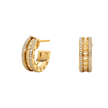 [Clover Jewelrys]ZERO 1 ROCK GOLD EARRINGS WITH STUDDED SPIRAL AND PAVED DIAMONDS