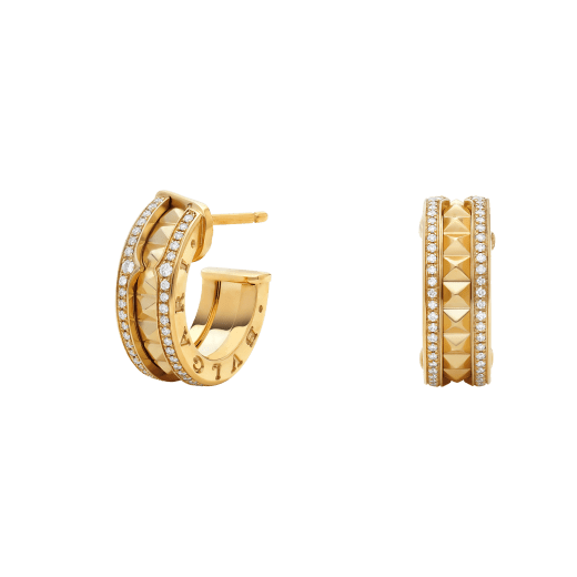 [Clover Jewelrys]ZERO 1 ROCK GOLD EARRINGS WITH STUDDED SPIRAL AND PAVED DIAMONDS