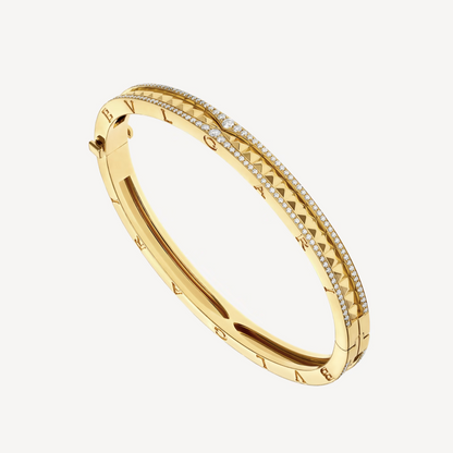 [Clover Jewelrys]ZERO 1 SPIRAL AND PAVED DIAMOND GOLD BRACELET