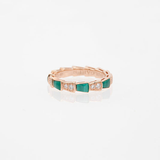 [Clover Jewelrys]SERPENTI RING PINK GOLD MALACHITE DIAMOND 3MM