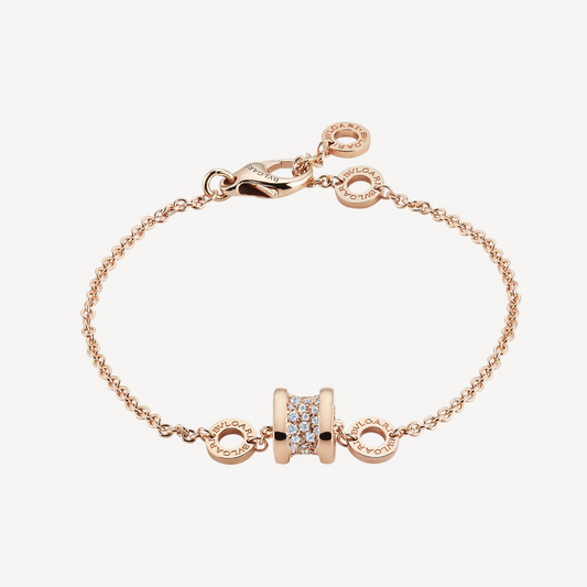 [Clover Jewelrys]ZERO 1 SOFT PINK GOLD WITH PAVED DIAMONDS ON THE SPIRAL BRACELET