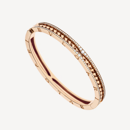 [Clover Jewelrys]ZERO 1 SPIRAL AND PAVED DIAMOND PINK GOLD BRACELET