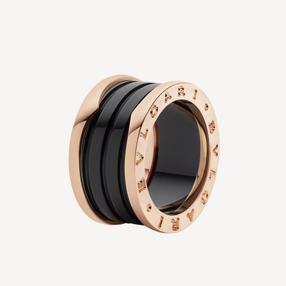 [Clover Jewelrys]ZERO 1 FOUR-BAND LOOPS AND BLACK CERAMIC SPIRAL PINK GOLD RING