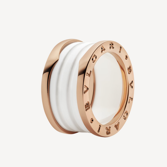 [Clover Jewelrys]ZERO 1 FOUR-BAND LOOPS AND WHITE CERAMIC SPIRAL PINK GOLD RING