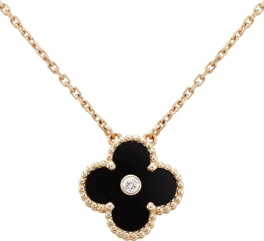 [Clover Jewelrys]CLOVER 15MM DIAMOND ONYX NECKLACE