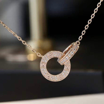 [Clover Jewelrys]LOVE 7.6MM NECKLACE ROSE GOLD AND SILVER  FULL DIAMOND