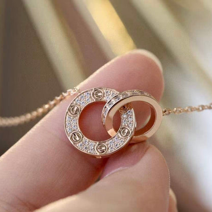 [Clover Jewelrys]LOVE 7.6MM NECKLACE ROSE GOLD AND SILVER  FULL DIAMOND