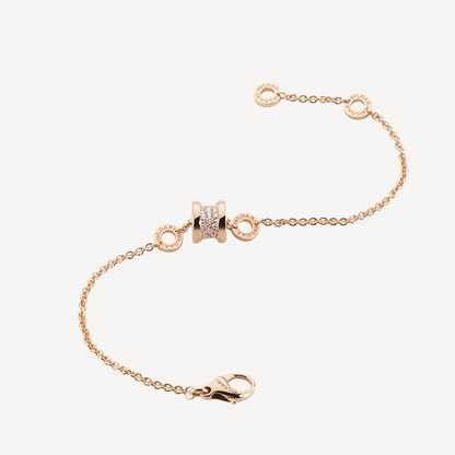 [Clover Jewelrys]ZERO 1 SOFT PINK GOLD WITH PAVED DIAMONDS ON THE SPIRAL BRACELET