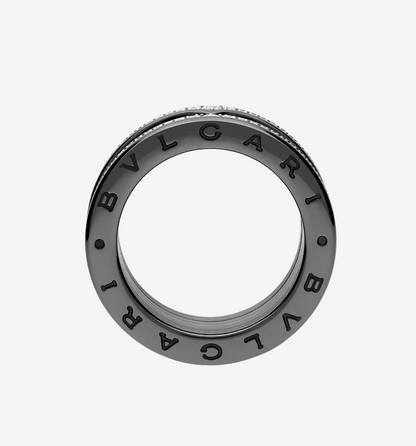 [Clover Jewelrys]ZERO 1 ROCK FOUR-BAND BLACK CERAMIC WITH STUDDED SPIRAL AND PAVED DIAMONDS RING