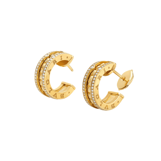 [Clover Jewelrys]ZERO 1 ROCK GOLD EARRINGS WITH STUDDED SPIRAL AND PAVED DIAMONDS