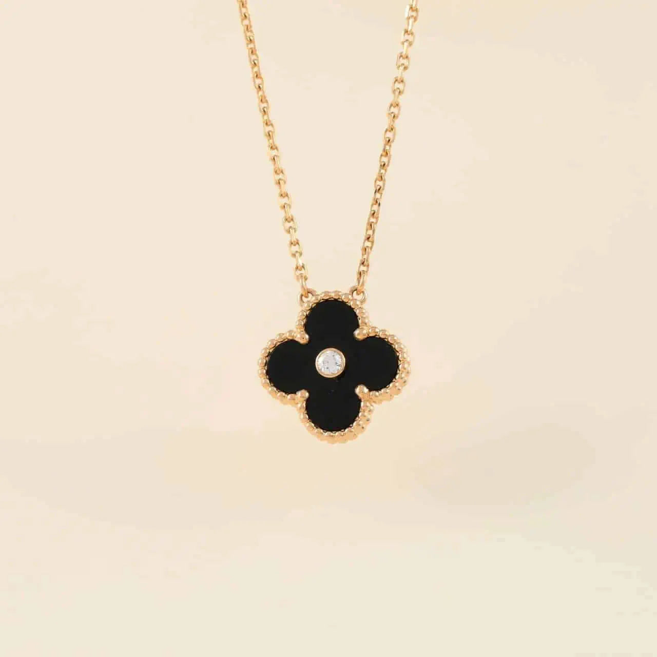 [Clover Jewelrys]CLOVER 15MM DIAMOND ONYX NECKLACE