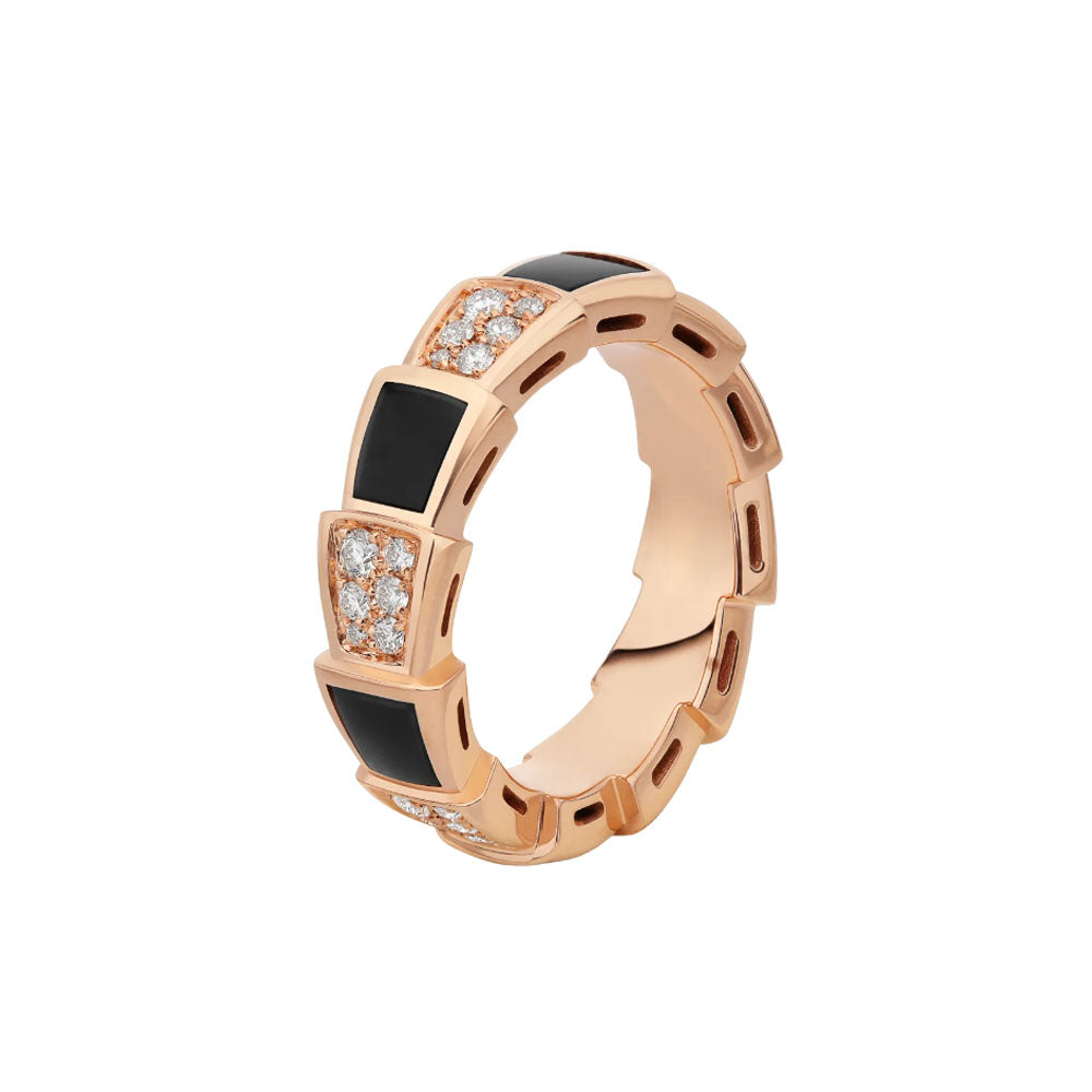 [Clover Jewelrys]SERPENTI RING PINK GOLD BLACK MOP DIAMOND PAVED 4MM