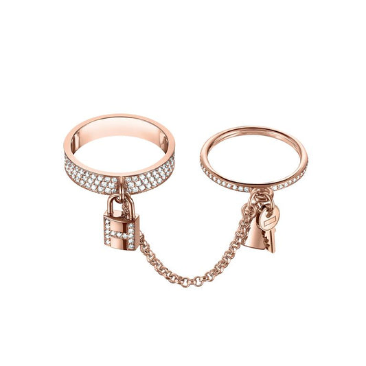 [Clover Jewelrys]HM KELLY CLOCHETTE DOUBLE RING IN ROSE GOLD WITH DIAMONDS