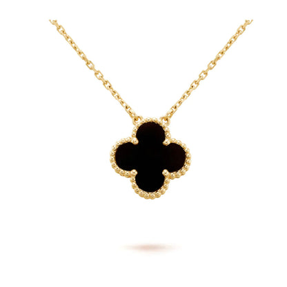 CLOVERS NECKLACE 15MM BLACK ONYX SINGLE FLOWER