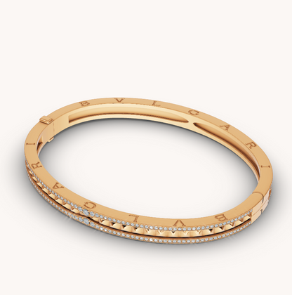 [Clover Jewelrys]ZERO 1 SPIRAL AND PAVED DIAMOND GOLD BRACELET