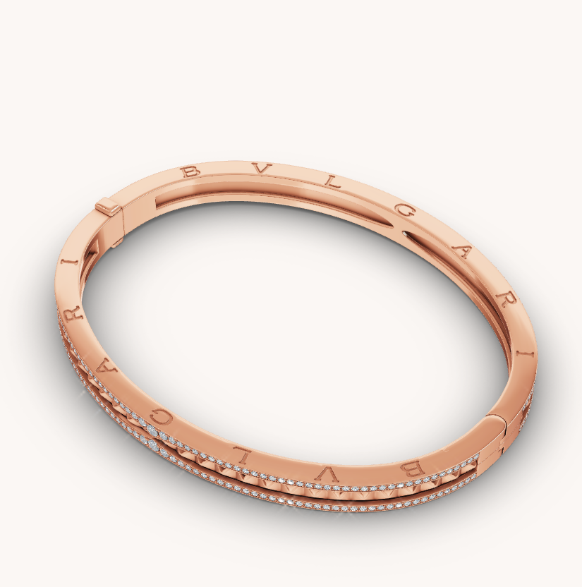 [Clover Jewelrys]ZERO 1 SPIRAL AND PAVED DIAMOND PINK GOLD BRACELET