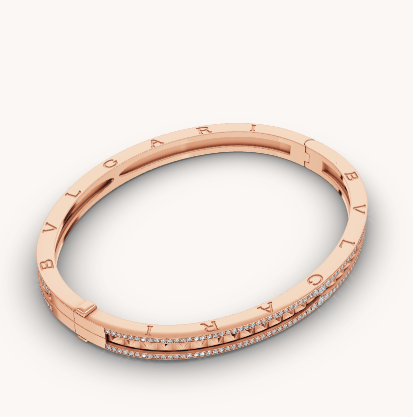 [Clover Jewelrys]ZERO 1 SPIRAL AND PAVED DIAMOND PINK GOLD BRACELET