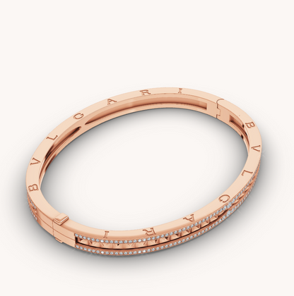 [Clover Jewelrys]ZERO 1 SPIRAL AND PAVED DIAMOND PINK GOLD BRACELET