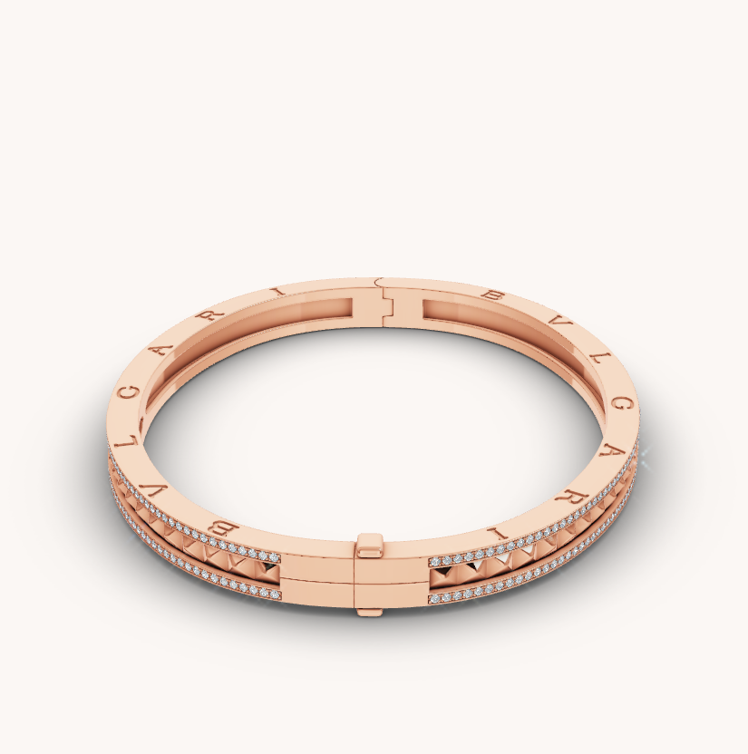 [Clover Jewelrys]ZERO 1 SPIRAL AND PAVED DIAMOND PINK GOLD BRACELET