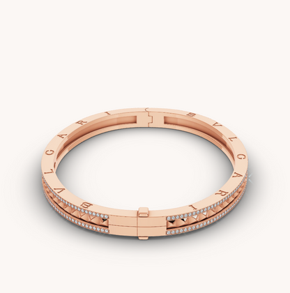 [Clover Jewelrys]ZERO 1 SPIRAL AND PAVED DIAMOND PINK GOLD BRACELET