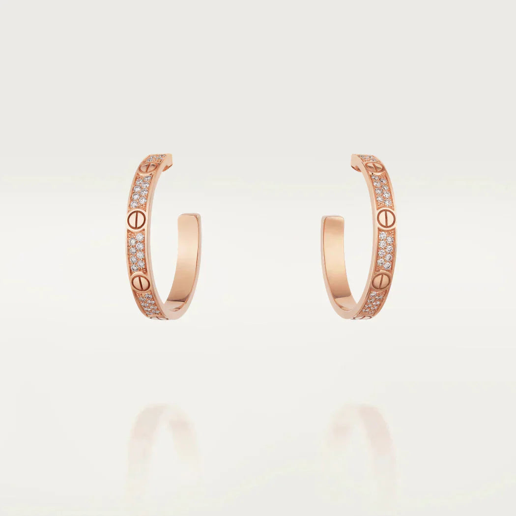 [Clover Jewelrys]LOVE DIAMOND PINK GOLD HOOP EARRINGS