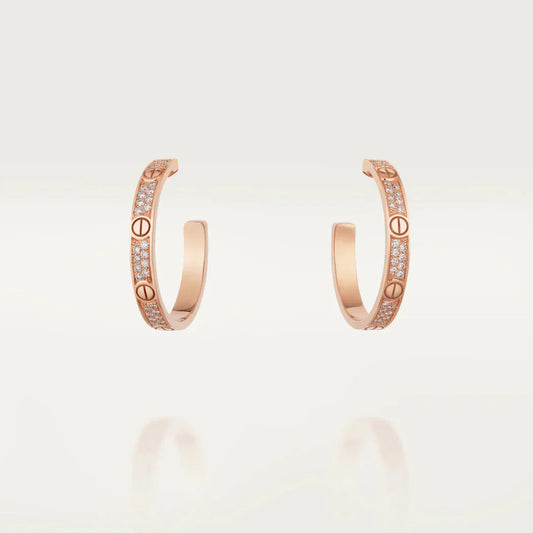 [Clover Jewelrys]LOVE DIAMOND PINK GOLD HOOP EARRINGS