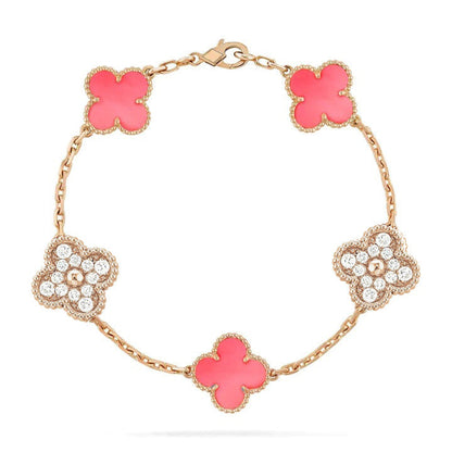 [Clover Jewelrys]CLOVER 5 MOTIF DIAMOND PINK MOP PINK GOLD BRACELET