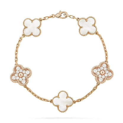 [Clover Jewelrys]CLOVER BRACELET 5 MOTIF WHITE MOP DIAMOND