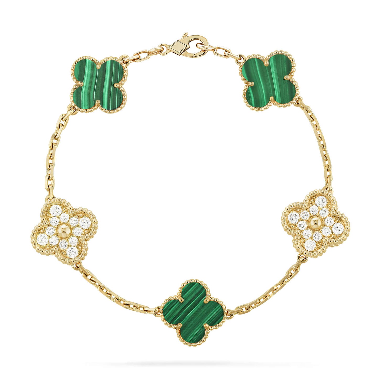 [Clover Jewelrys]CLOVER  5 MOTIF MALACHITE DIAMOND BRACELET