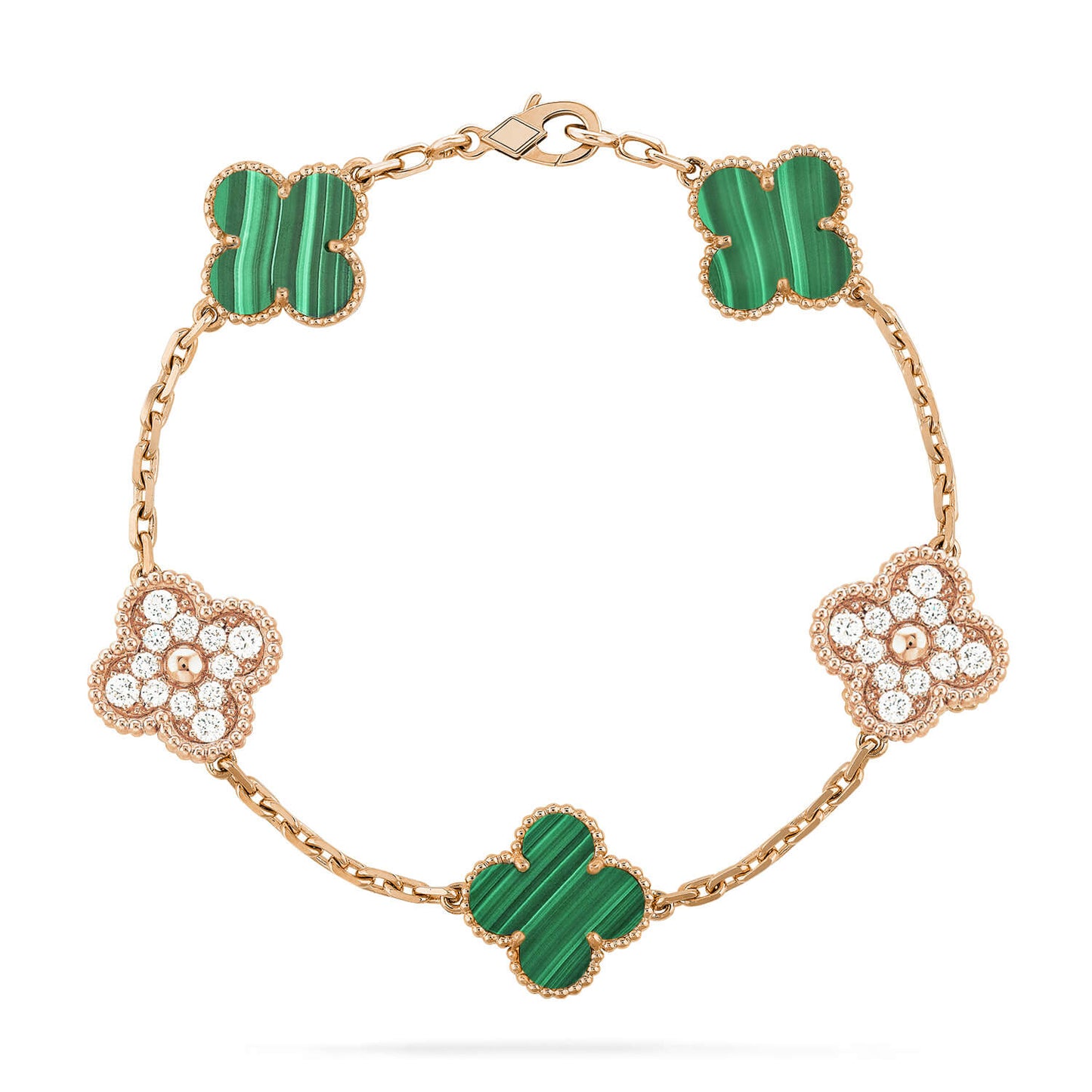 [Clover Jewelrys]CLOVER  5 MOTIF MALACHITE DIAMOND BRACELET