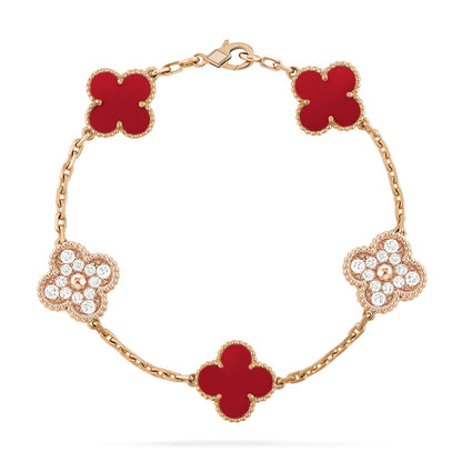 [Clover Jewelrys]CLOVER 5 MOTIFS CARNELIAN DIAMOND BRACELET