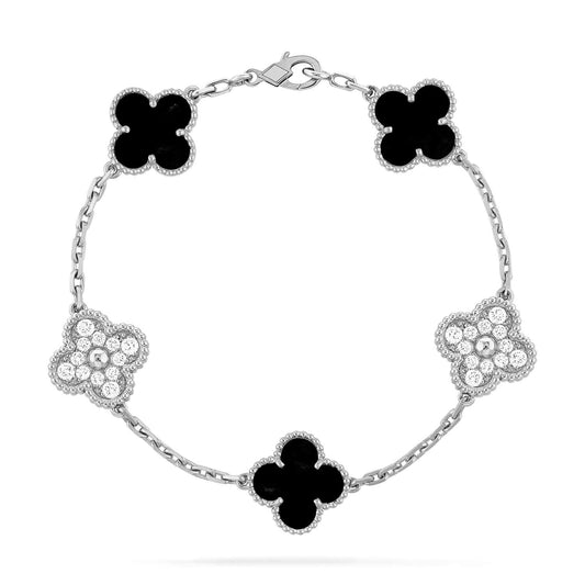 [Clover Jewelrys]CLOVER 5 MOTIF ONYXS DIAMOND BRACELET SILVER