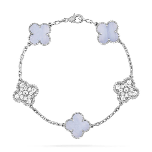 [Clover Jewelrys]CLOVER  5 MOTIF DIAMOND PURPLE CHALCEDONY BRACELET SILVER