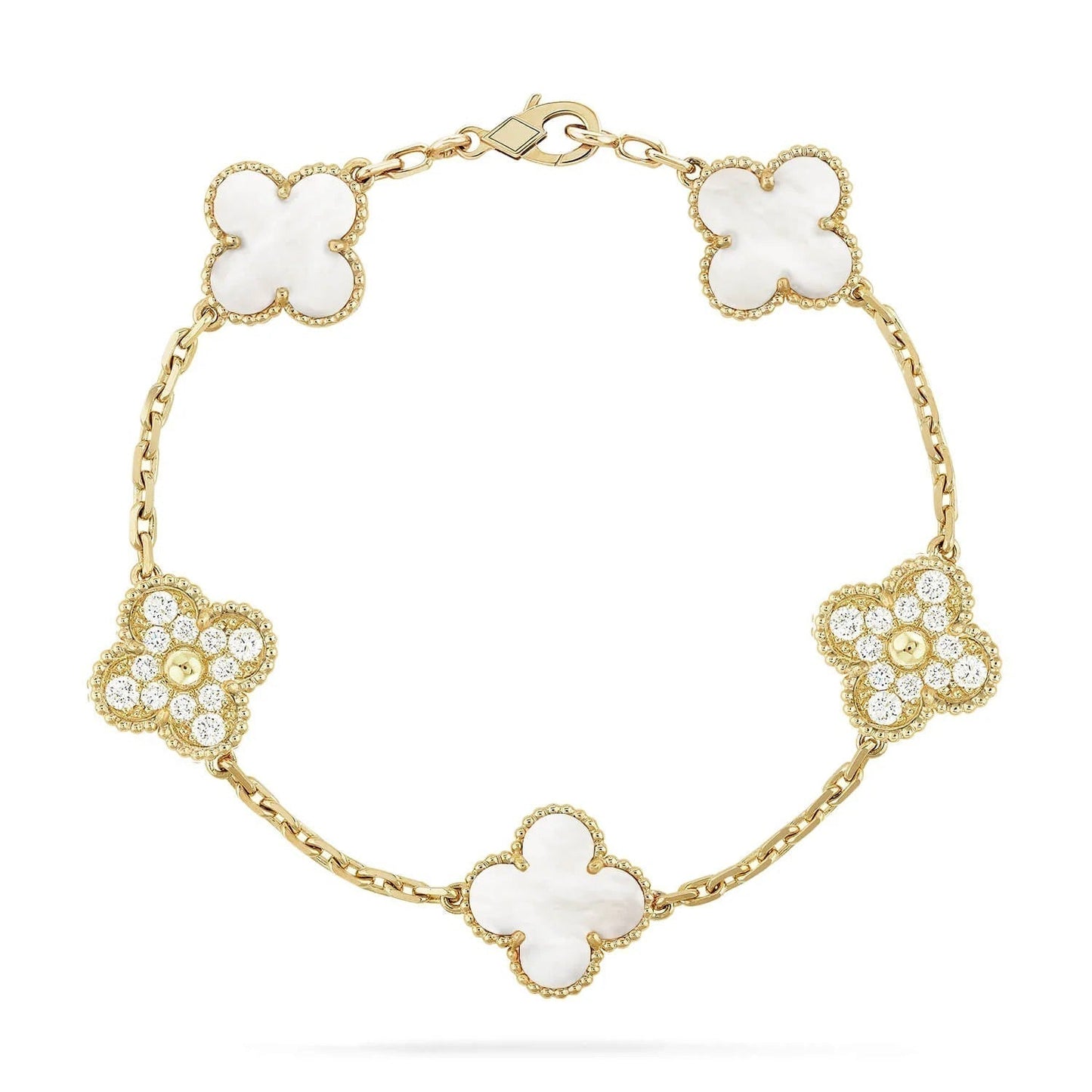 [Clover Jewelrys]CLOVER BRACELET 5 MOTIF WHITE MOP DIAMOND