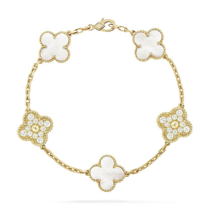 [Clover Jewelrys]CLOVER BRACELET 5 MOTIF WHITE MOP DIAMOND